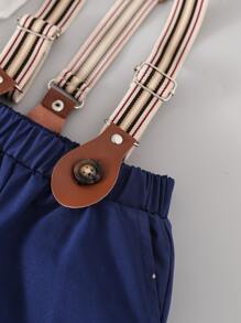 Đứa bé trai Nơ mặt trước Áo liền quần chặt & Quần Suspender & Mũ - Xanh và trắng - Xem 6