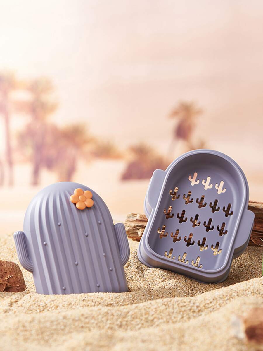 1pc Flower Decor Cactus Design Soap Dish - Purple - View 1