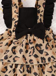 嬰兒豹紋印花荷葉邊前蝴蝶結背帶裙附髮帶 - 彩色 - 查看 3