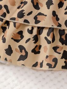 嬰兒豹紋印花荷葉邊前蝴蝶結背帶裙附髮帶 - 彩色 - 查看 4