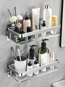 1 pieza Estante de almacenamiento de baño autoadhesivo - Plateado - Ver 1