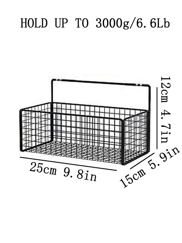 1pc Wall Mounted Bathroom Storage Rack, Black Iron Punch Free Storage Rack, Storage Organizer