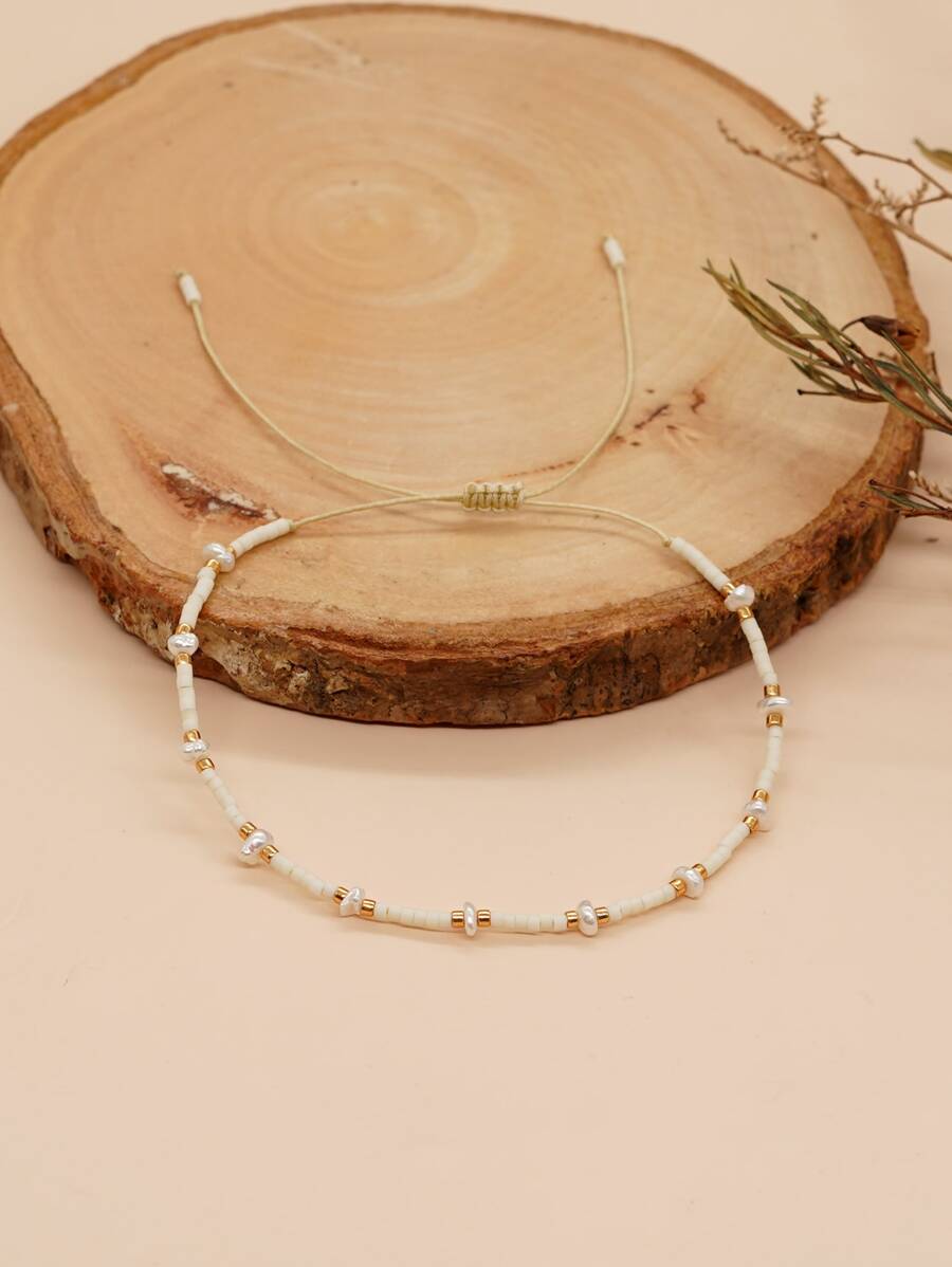 1 Pieza Pulsera Delicada Con Cuentas De Color Al Azar Y Detalles De Perlas De Agua Dulce Blancas - Multicolor - Ver 1