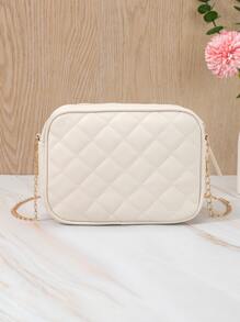 迷你流蘇裝飾衍縫鏈條斜挎包鏈條肩帶錢包帶蝴蝶和流蘇裝飾 - 米色 - 查看 2