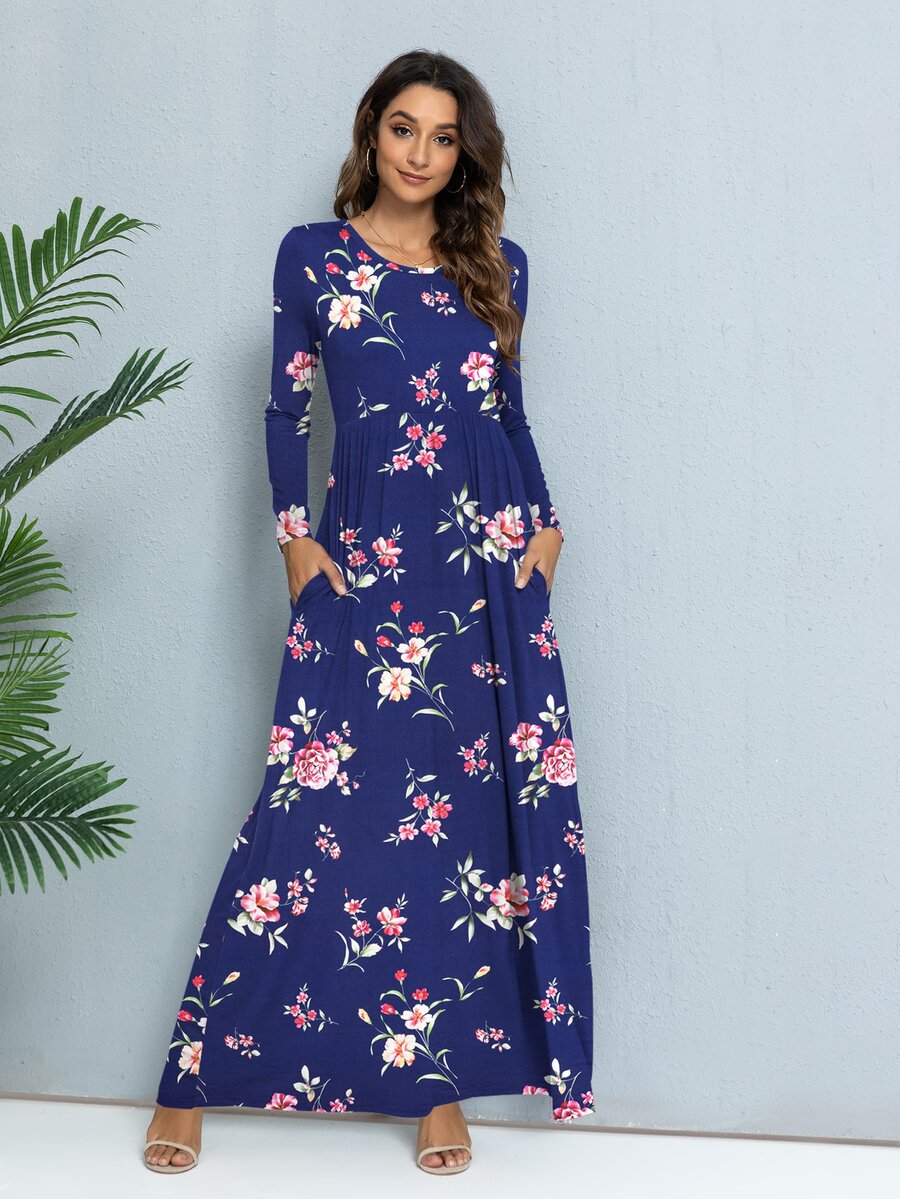 DEARCASE Floral Print Hidden Pocket Dress - Blue - View 1