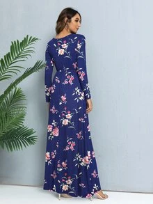 DEARCASE Floral Print Hidden Pocket Dress - Blue - View 2