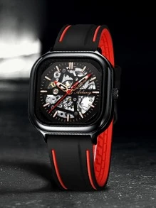 AlLANG 男士骷髏方形機械手表 - 黑色 - 查看 1