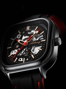 AlLANG 男士骷髏方形機械手表 - 黑色 - 查看 2