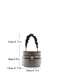 Mini Bucket Bag Rhinestone Decor Ruched Handle - Black - View 5
