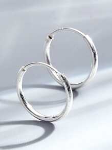 Minimalist Silver Hoop Earrings - Silver - View 2