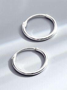 Minimalist Silver Hoop Earrings - Silver - View 3