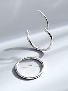 Minimalist Silver Hoop Earrings - Silver - View 4