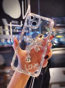 Rhinestone Bowknot Decor Clear Phone Case, Rhinestone Phone Case Compatible With iPhone15/15Plus/15Pro/15Promax - Clear - View 2
