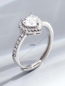 方晶鋯石愛心裝飾銀婚戒適合女士新娘婚禮精細首飾類 - 銀色 - 查看 6