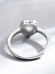 方晶鋯石愛心裝飾銀婚戒適合女士新娘婚禮精細首飾類 - 銀色 - 查看 7