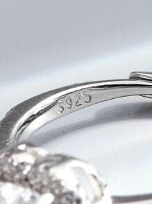 方晶鋯石愛心裝飾銀婚戒適合女士新娘婚禮精細首飾類 - 銀色 - 查看 8