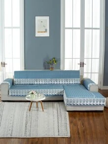 1pc Embroidery Detail Sofa Towel - Blue - View 1