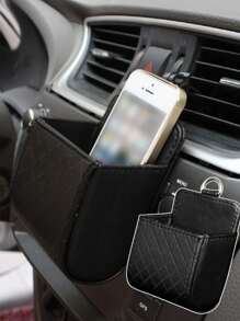 1pc Geometric Embossed Car Air Outlet Storage Box - Black - View 2