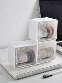 1pc Simple Tape Storage Box - White - View 3