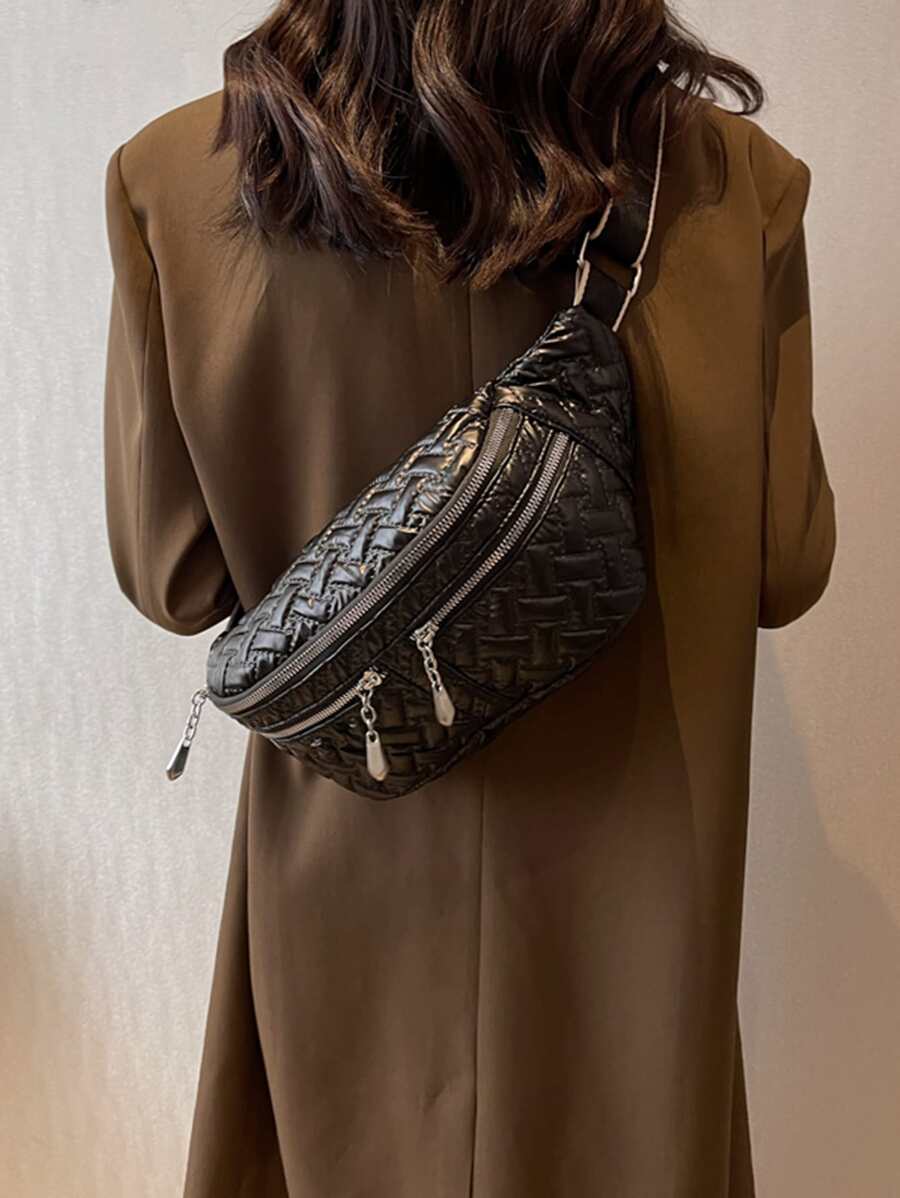 Túi đeo chéo Kẻ sọc Có thể điều chỉnh được Đúng mốt - màu đen - Xem 1