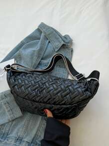 Túi đeo chéo Kẻ sọc Có thể điều chỉnh được Đúng mốt - màu đen - Xem 2