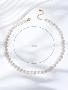 Faux Pearl Decor Silver Beaded Necklace - White - View 3