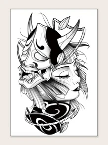 紋身貼紙,1張人像圖案一次性紋身適合女士,紋身貼紙成年人,逼真紋身貼人像圖案,適合女士和女孩 - 黑色 - 查看 1