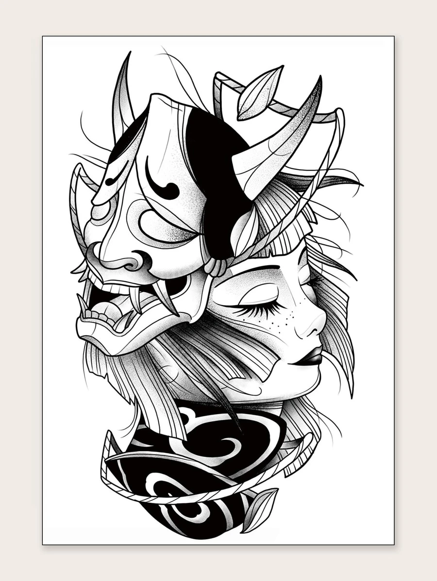 紋身貼紙,1張人像圖案一次性紋身適合女士,紋身貼紙成年人,逼真紋身貼人像圖案,適合女士和女孩 - 黑色 - 查看 1