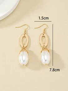 Oval & Faux Pearl Decor Drop Earrings - Multicolor - View 5