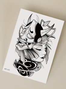 紋身貼紙,1張人像圖案一次性紋身適合女士,紋身貼紙成年人,逼真紋身貼人像圖案,適合女士和女孩 - 黑色 - 查看 5