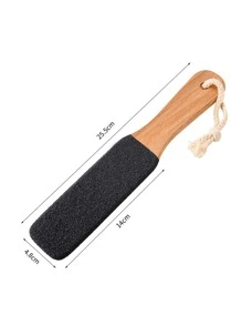 1pc Wooden Handle Bath Foot Scrubber, Foot Dead Skin Remover For Bathroom - Khaki - View 3