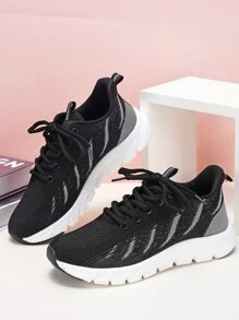 Women Two Tone Breathable Lace-up Front Running Shoes, Sporty Outdoor Sneakers - Multicolor - View 3