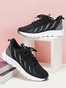 Women Two Tone Breathable Lace-up Front Running Shoes, Sporty Outdoor Sneakers - Multicolor - View 2