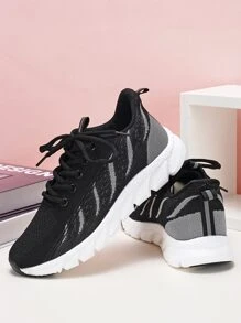 Women Two Tone Breathable Lace-up Front Running Shoes, Sporty Outdoor Sneakers - Multicolor - View 4