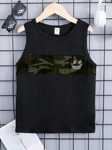 Boys Reflective Cartoon Face Camo Print Tank Top - Black - View 3