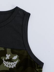 Boys Reflective Cartoon Face Camo Print Tank Top - Black - View 4