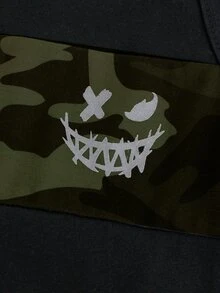 Boys Reflective Cartoon Face Camo Print Tank Top - Black - View 6