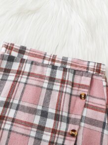 SHEIN Tween Girl Square Neck Puff Sleeve Tee & Plaid Print Button Front Skirt, Filipiniana Terno