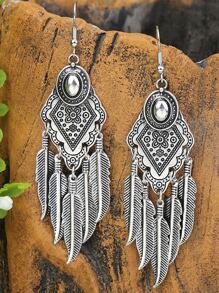 Ohrringe mit Feder, & geometrischem Dekor