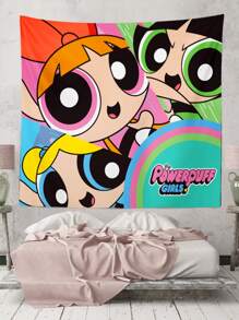 The Powerpuff Girls | ROMWE Letter & Cartoon Graphic Tapestry - Multicolor - View 2