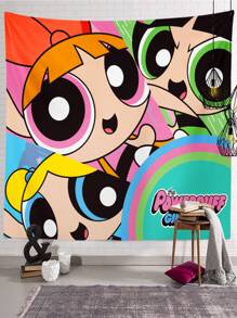 The Powerpuff Girls | ROMWE Letter & Cartoon Graphic Tapestry - Multicolor - View 3