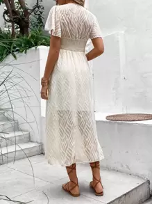 Breezaya Butterfly Sleeve A-line Dress - Beige - View 2