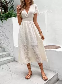 Breezaya Butterfly Sleeve A-line Dress - Beige - View 3