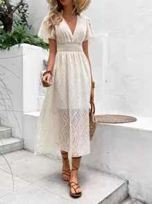 Breezaya Butterfly Sleeve A-line Dress - Beige - View 6