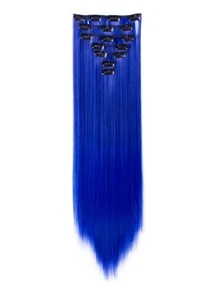 7pcs/Set Long Straight Hair Extension High Tempreture 22inch Synthetic Hairpiece Clip In Synthetic Hair Extensions For Women (Blue) - Blue - View 2