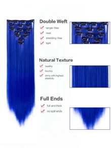 7pcs/Set Long Straight Hair Extension High Tempreture 22inch Synthetic Hairpiece Clip In Synthetic Hair Extensions For Women (Blue) - Blue - View 4