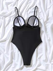 Ruched Push Up One Piece Swimsuit - Black - View 4