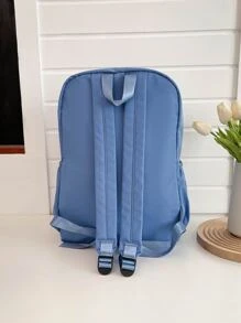 Checkered Pattern Cartoon Bear Decor Functional Backpack School Bag For Graduate, Teen Girls, Freshman, Sophomore, Junior & Senior In College, University & High School, Perfect For Outdoors ,Travel & Back To School - Blue - View 2