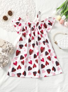Toddler Girls Heart Print Cold Shoulder Dress - White - View 1