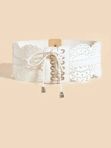 Thắt lưng ren phía trước khoét lỗ - Màu be - Xem 1